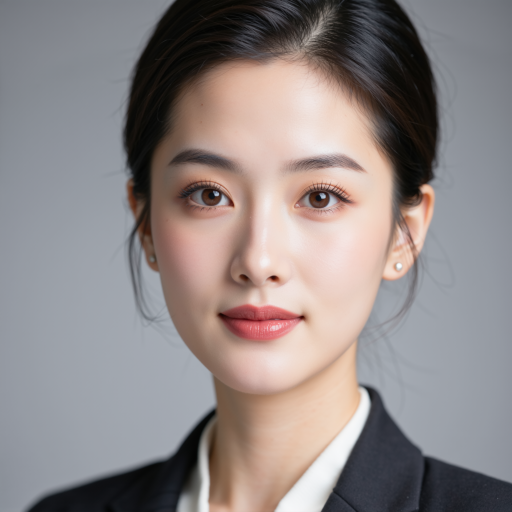 三十岁左右女性头像,穿职业套装,浅色背景,产品经理专业形象